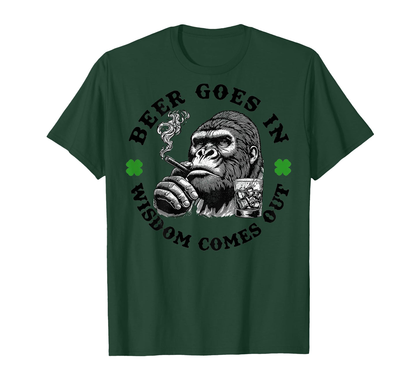 Beer Goes in Wisdom Comes Out Monkey (On Back) T-Shirt