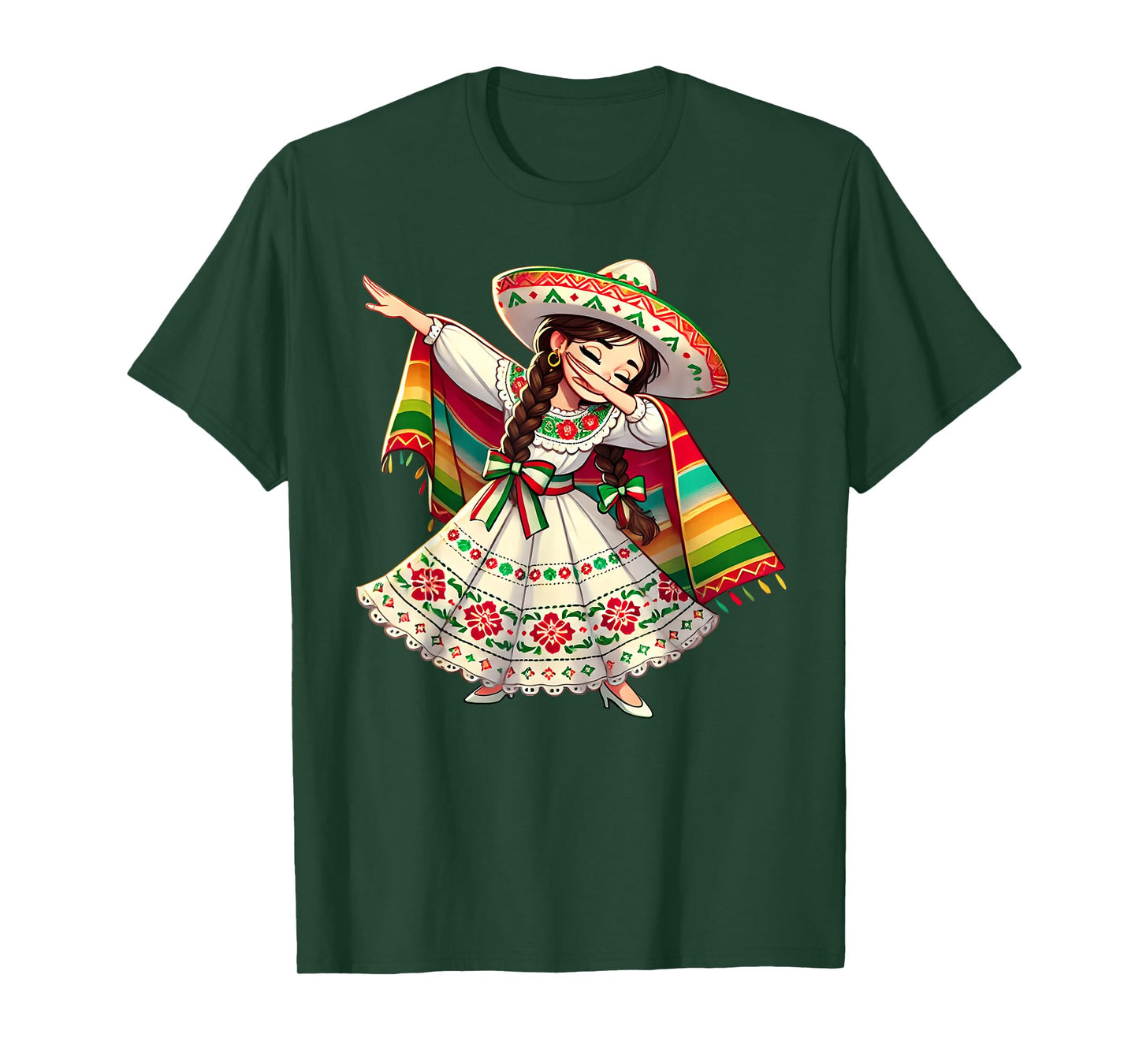 Funny Dabbing Mexican Poncho Sombrero Cinco de Mayo Girl T-Shirt