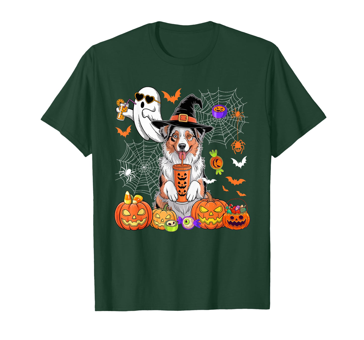 Aussie As Witch Drinking Coffee Halloween Boo Ghost T-Shirt