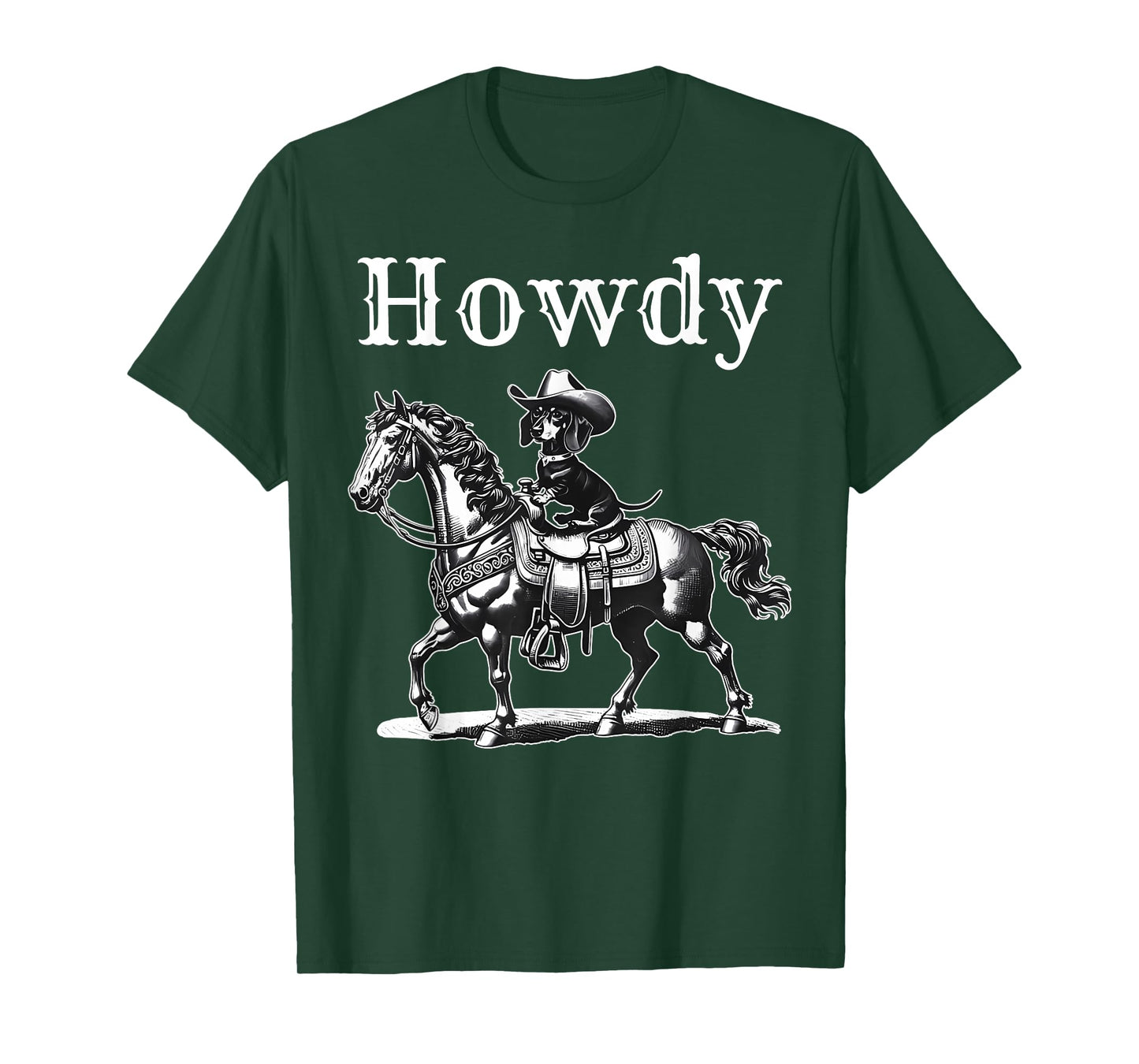 Howdy Cowboy Dachshund Riding Horse Western Wiener Dog Retro T-Shirt