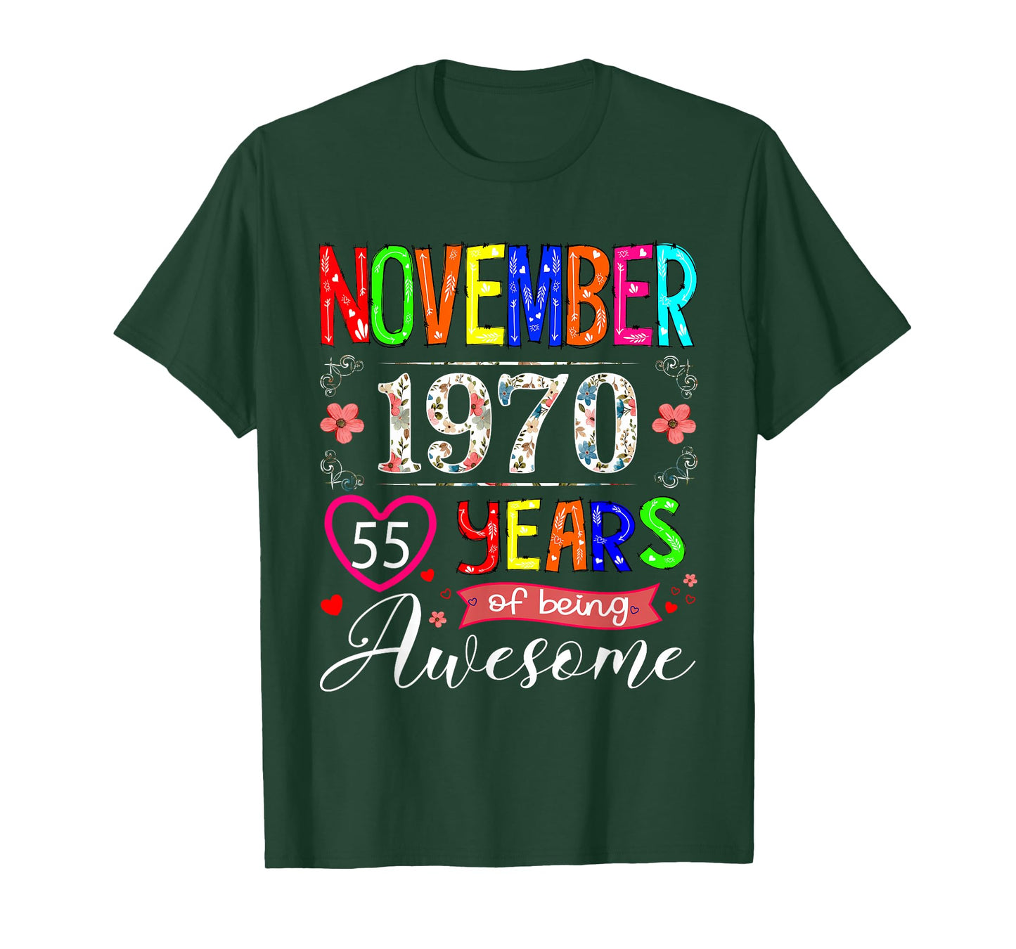 55 Year Old November 1970 Floral 55th Birthday Girl Women T-Shirt