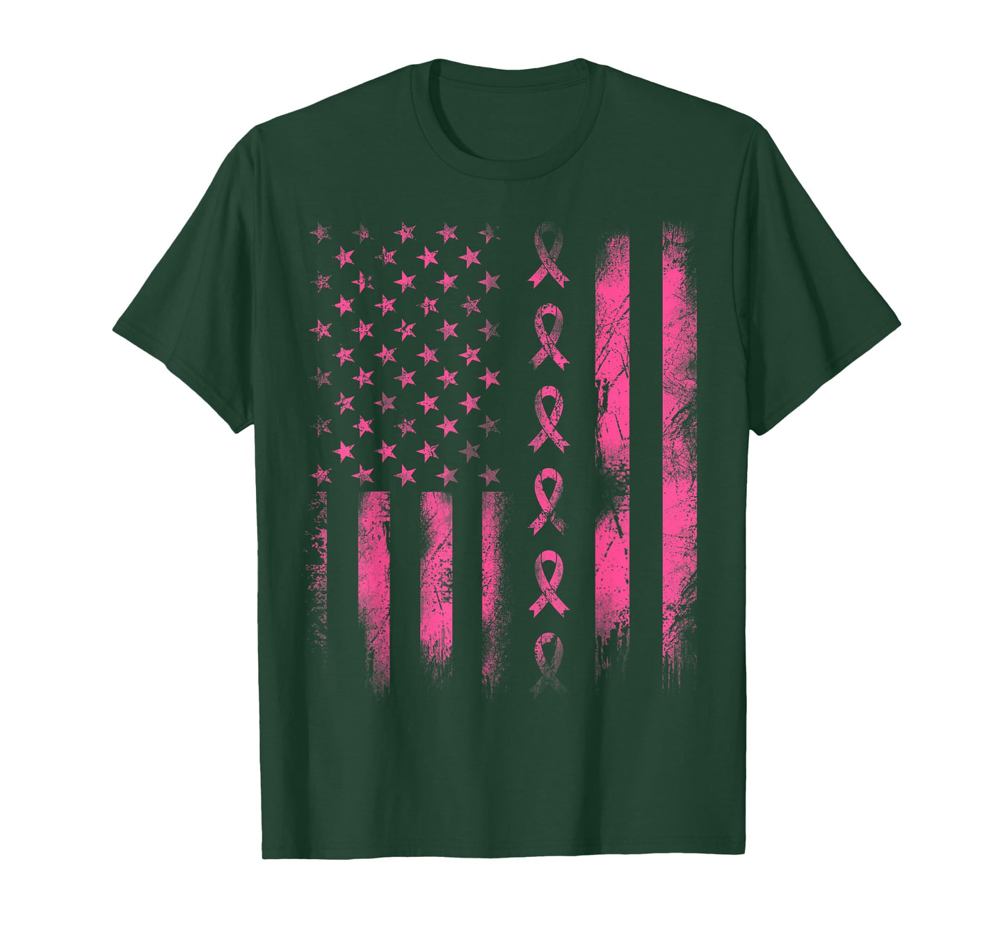 Breast Cancer Awareness - Pink Ribbon American Flag Women Kids Men T-Shirt