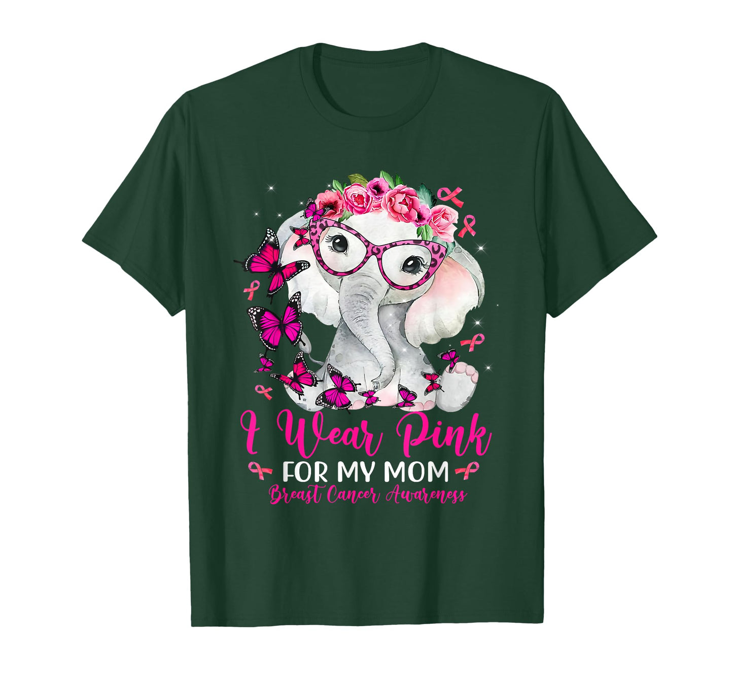 I Wear Pink For My Mom Elephant Breast Cancer Awareness T-Shirt