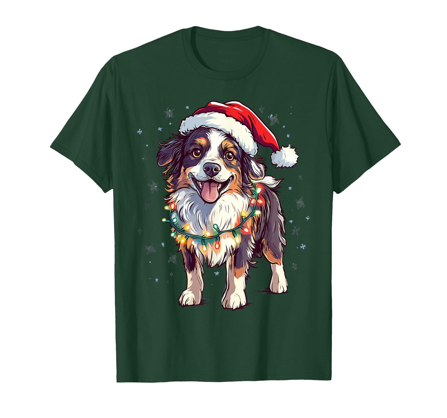 Australian Shepherd Santa Christmas Tree Lights Xmas Aussie T-Shirt