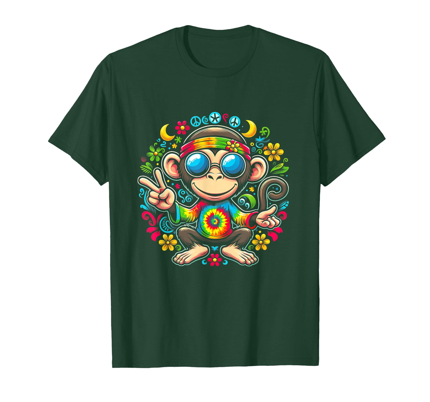 Monkey Peace Sign Tie Dye For Boys And Girl Hippie Colorful T-Shirt