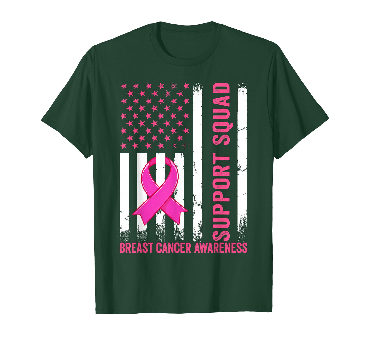 Support Squad Breast Cancer Awareness US Flag Pink Ribbon T-Shirt