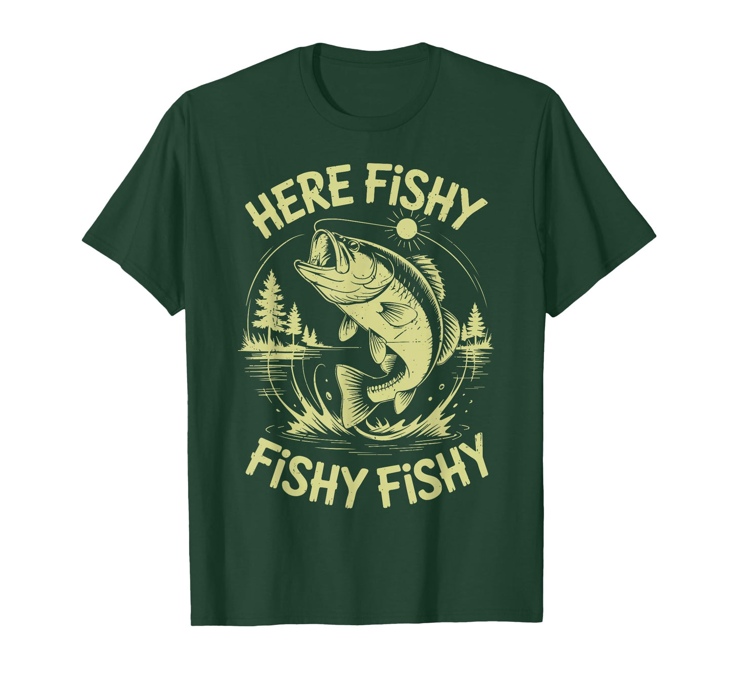 Men Here-Fishy Funny Dad Fishing Gift from Son Boy Bass Fish T-Shirt