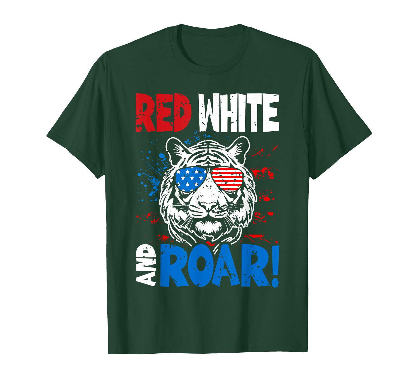 Red White And Roar Tiger 4th Of July USA American Flag T-Shirt