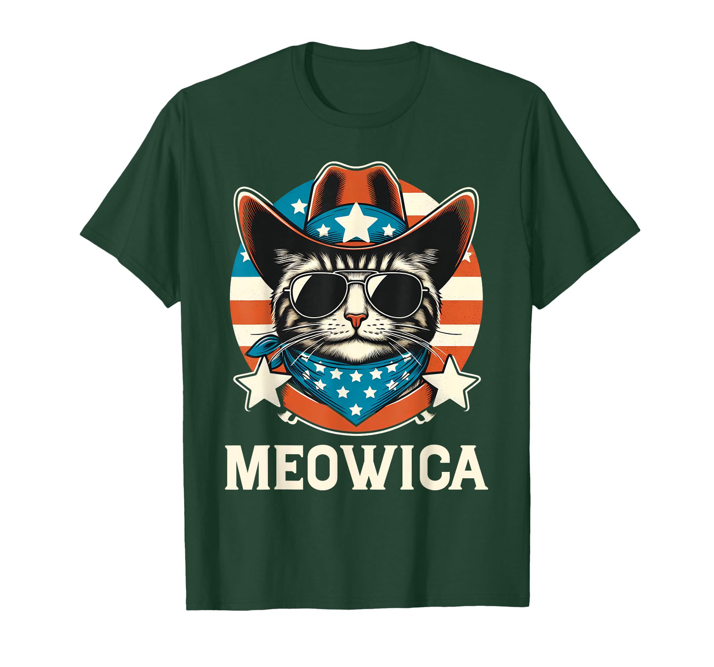 Meowica Cat Sunglasses American Flag Patriotic 4th of July T-Shirt
