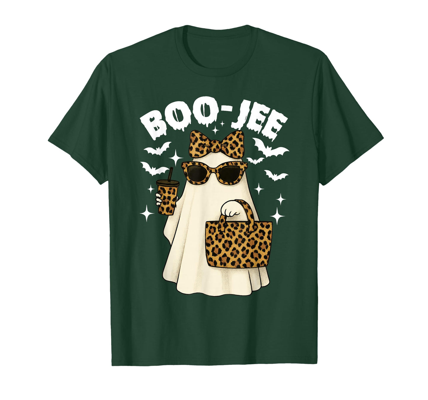 Coquette Leopard Ghost Coffee Boo-JEE Halloween Boujee Ghost T-Shirt