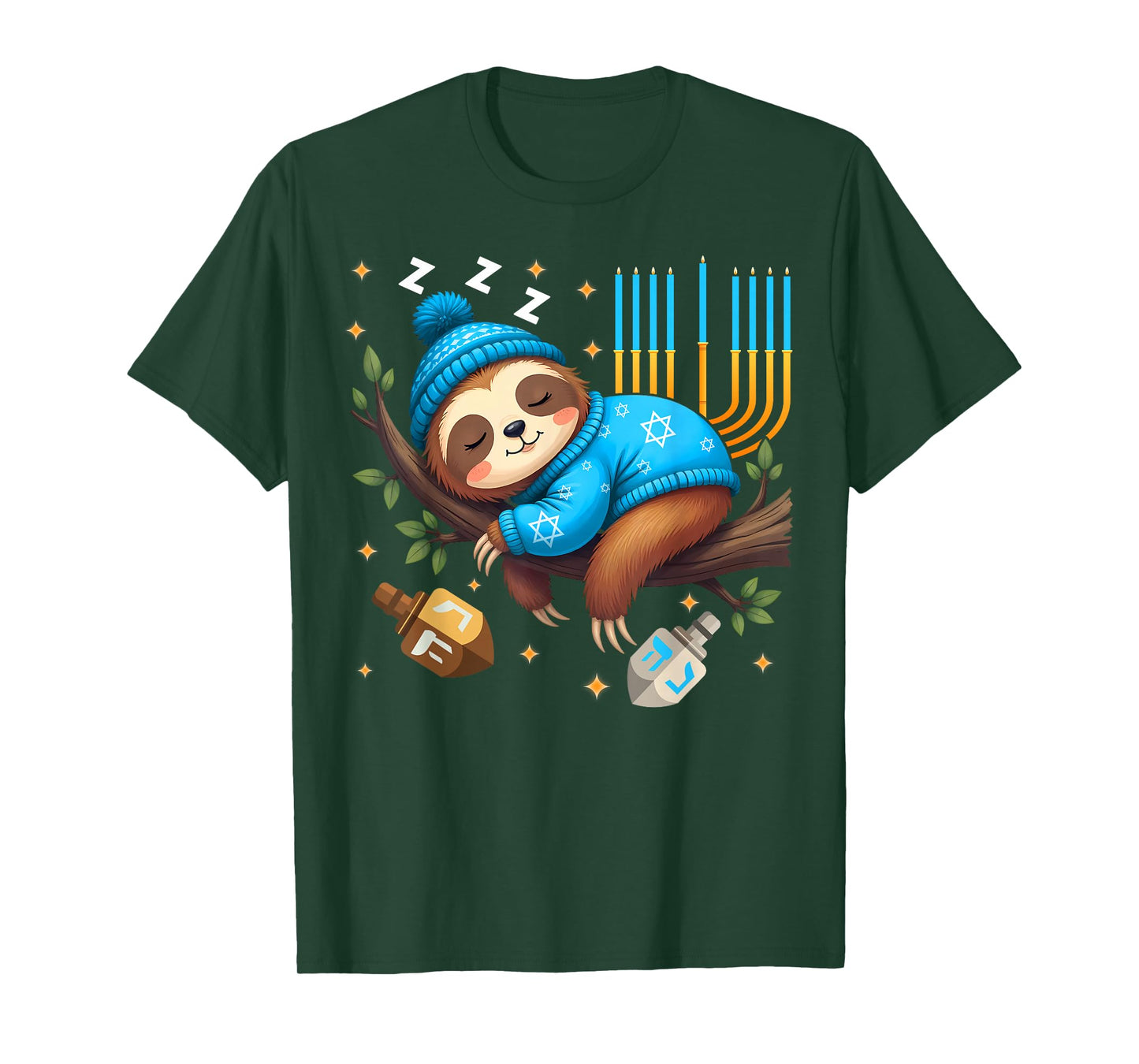 Sleeping Sloth Menorah Happy Hanukkah Chanukah Pajamas Kids T-Shirt