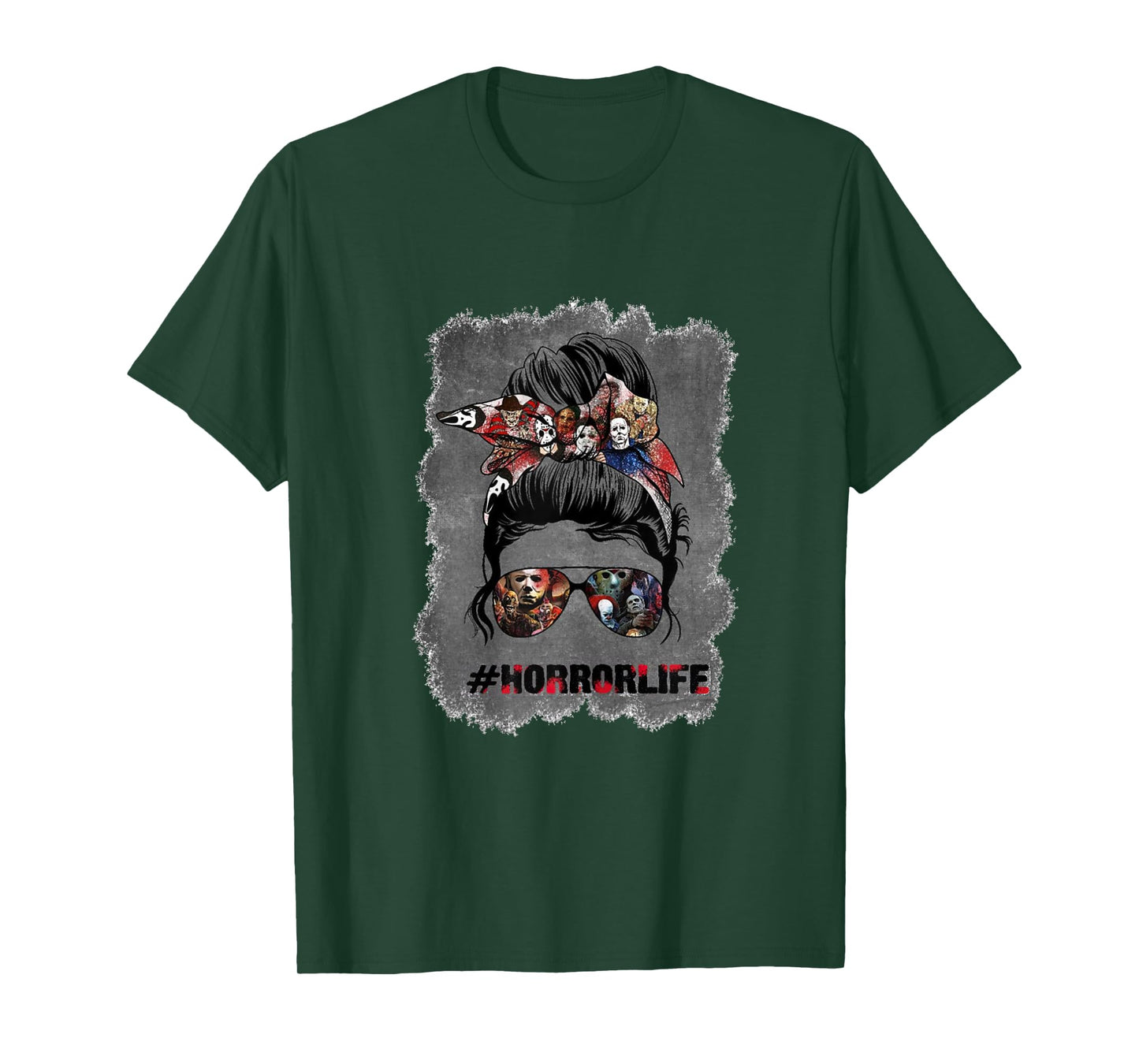 Messy Bun Horror Life Mom Halloween T-Shirt