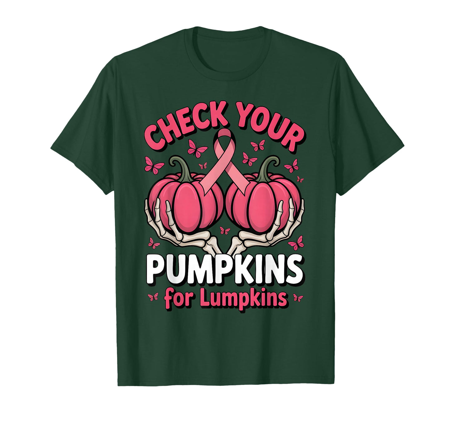 Check Your Pumpkins Breast Cancer Awareness Halloween Women T-Shirt