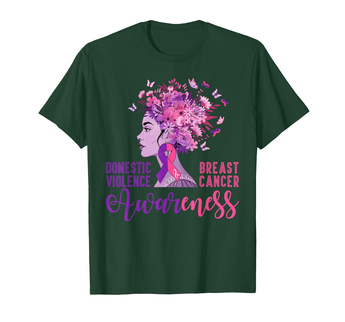 Domestic Violence Breast Cancer Awareness Flowers Hair Women T-Shirt