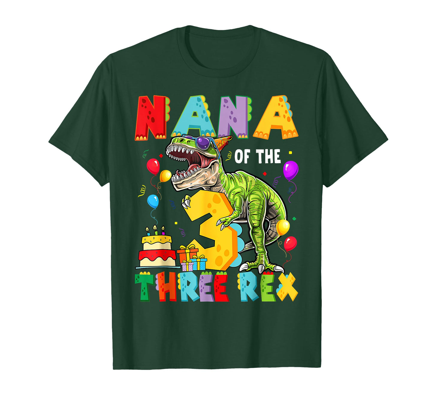 Nana Of The Three Rex 3Rd Birthday Boy Dinosaur T-Rex T-Shirt