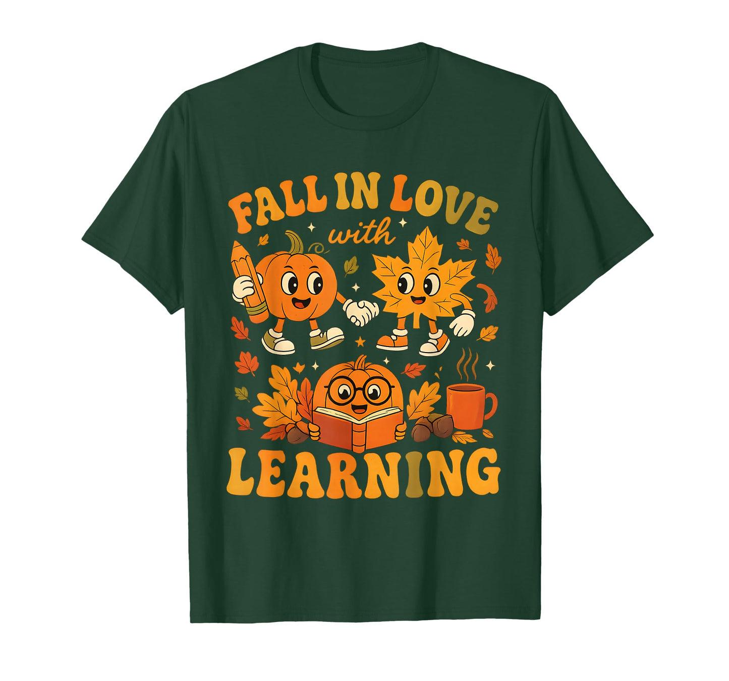 Retro Fall in Love with Learning Autumn Thanksgiving Teacher T-Shirt