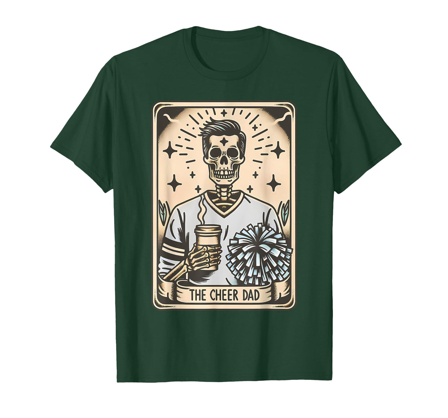 Funny Cheer Dad Tarot Card Skeleton Cheerleading Fathers Day T-Shirt