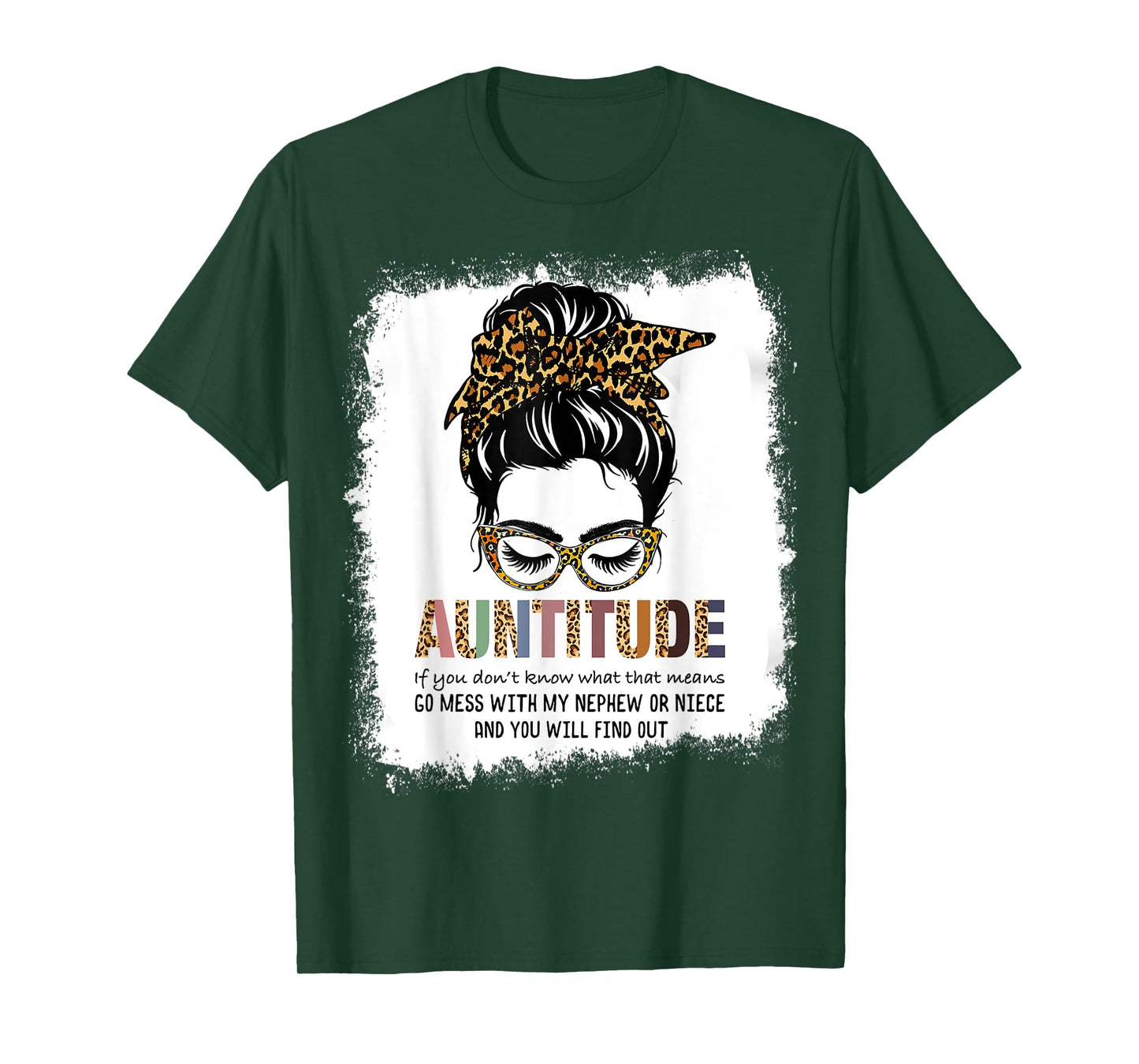 Leopard Text Cool Auntie Shirt Funny Aunt Shirt for Women Dont mess with My Nephew or Niece T-Shirt, Black