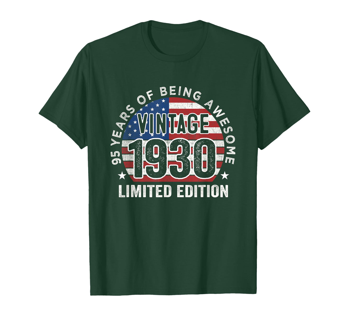 95th Birthday Gifts Men Vintage 1930 95 Years Old USA Flag T-Shirt