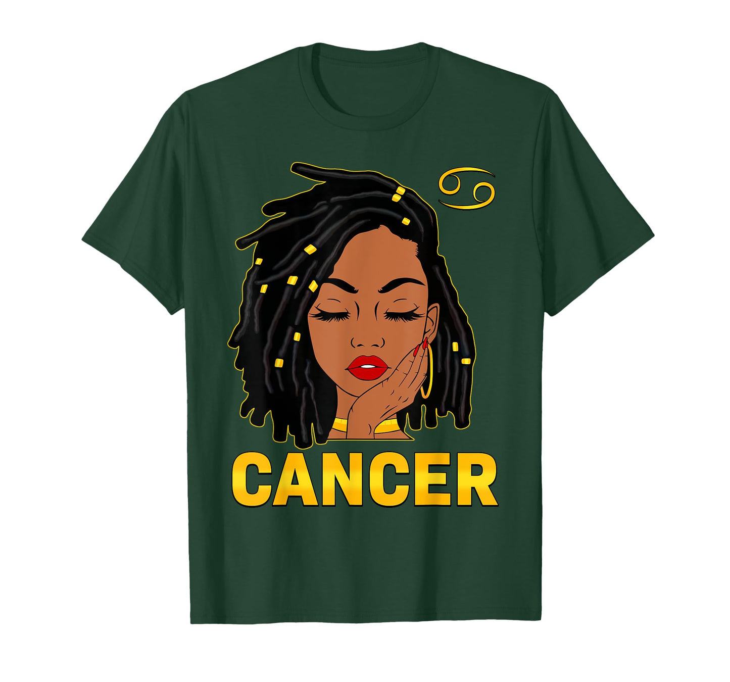 Cancer Queen Loc'd Hair Black Woman Zodiac Sign Birthday T-Shirt