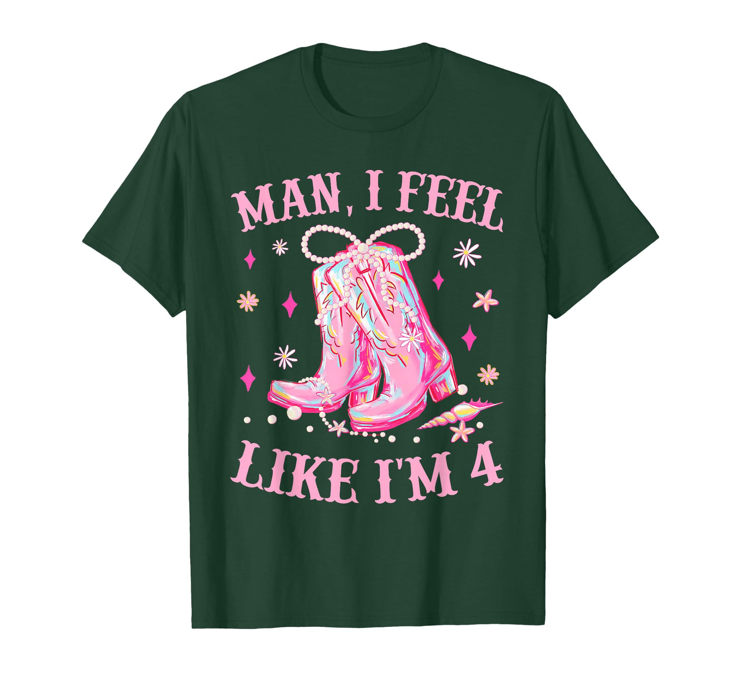 It's My 4th Birthday Cowgirl Boot Bow Man I Feel Like I'm 4 T-Shirt