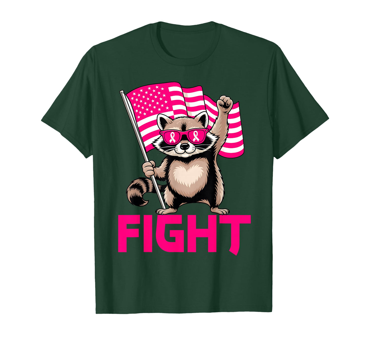 Feral Raccoon to Support Women in October We Wear Pink Flag T-Shirt
