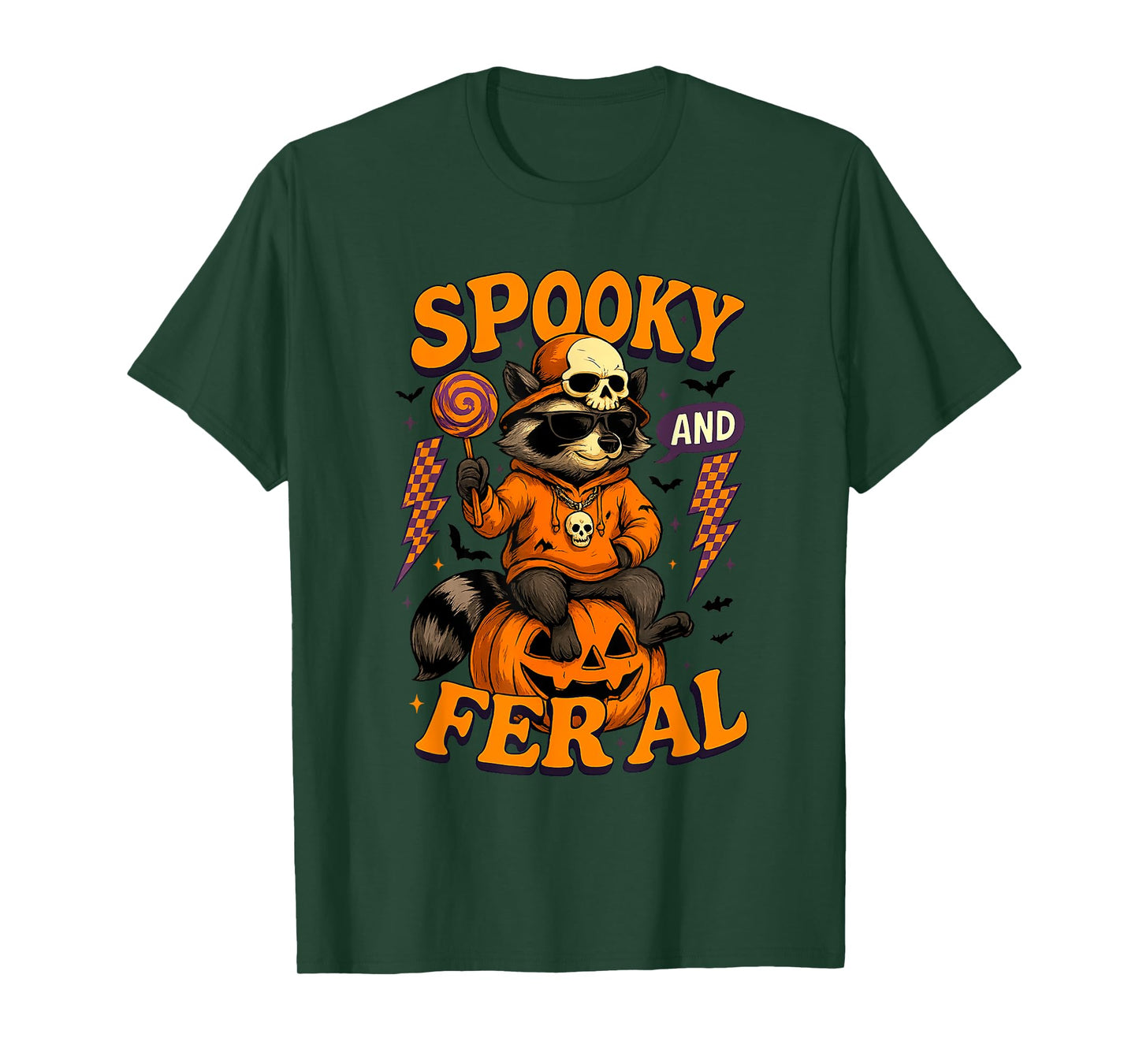 Funny Halloween Spooky And Feral Raccoon Pumpkin Boys Kids T-Shirt