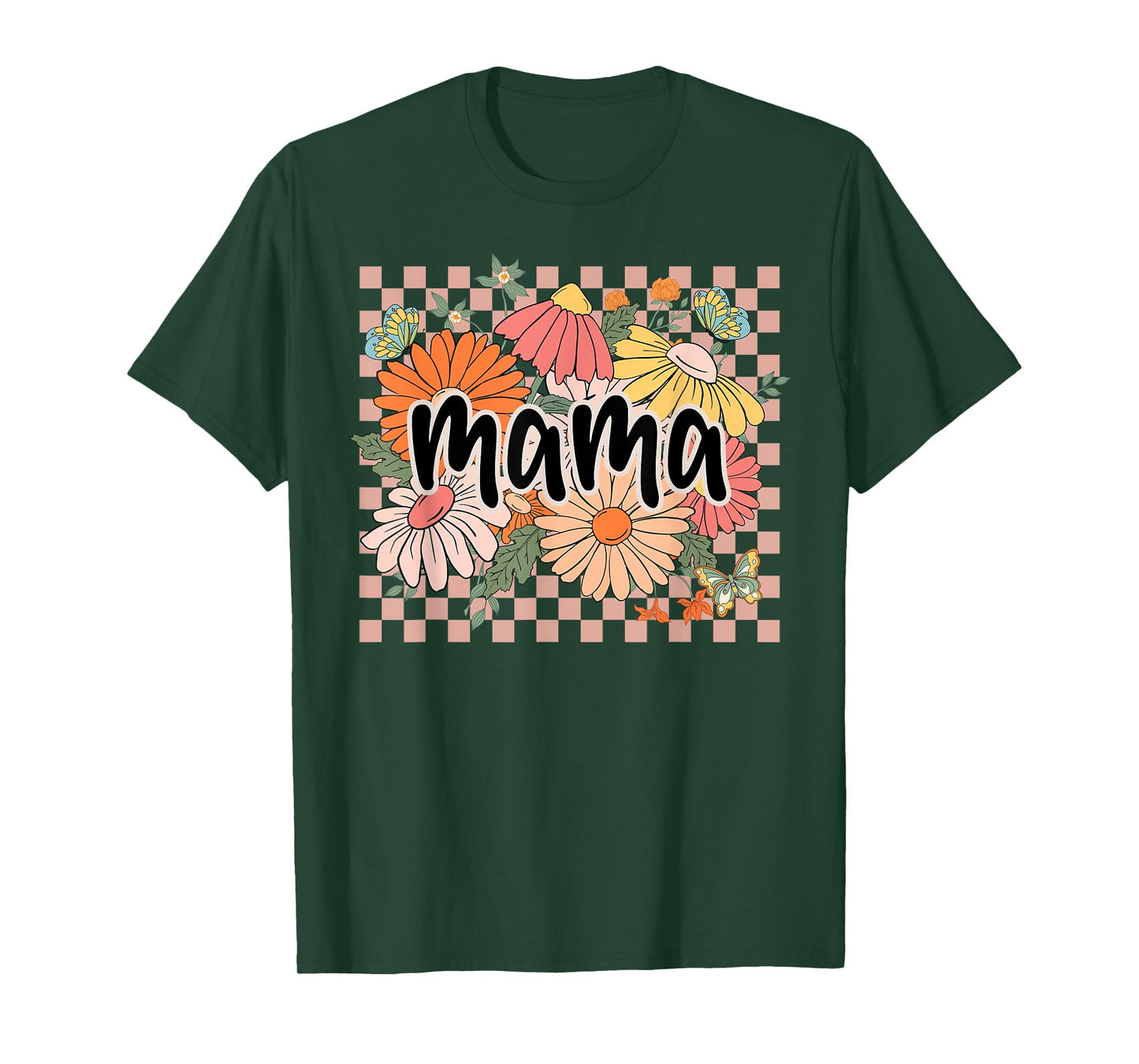 Mama Floral Mother's Day Wildflower Girl Women Checkered T-Shirt