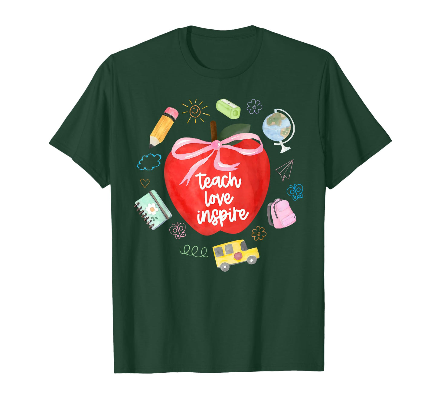 Teach Love Inspire Teacher Coquette Bow Apple Back To School T-Shirt