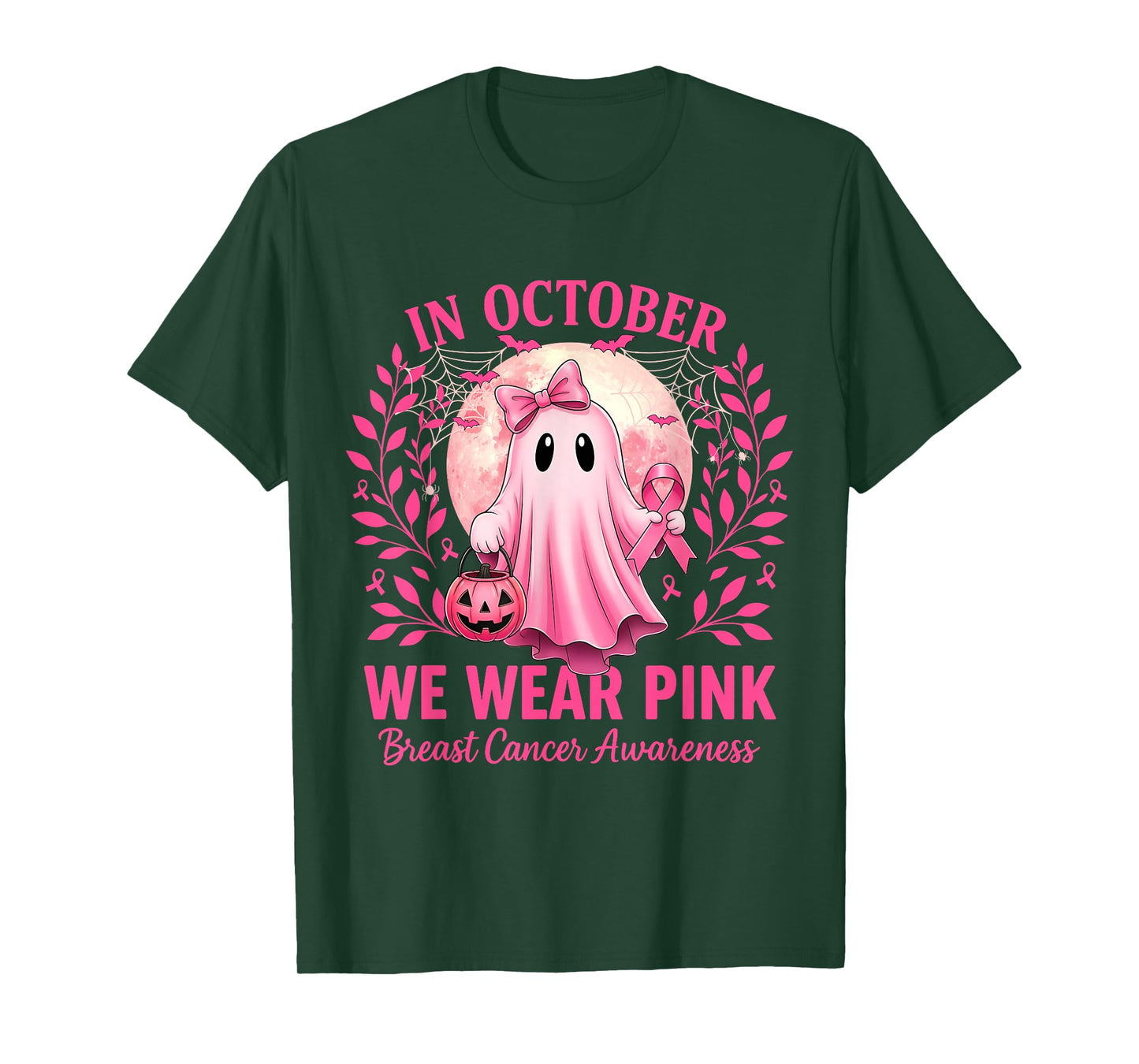 in October We Wear Pink Breast Cancer Awareness Halloween T-Shirt