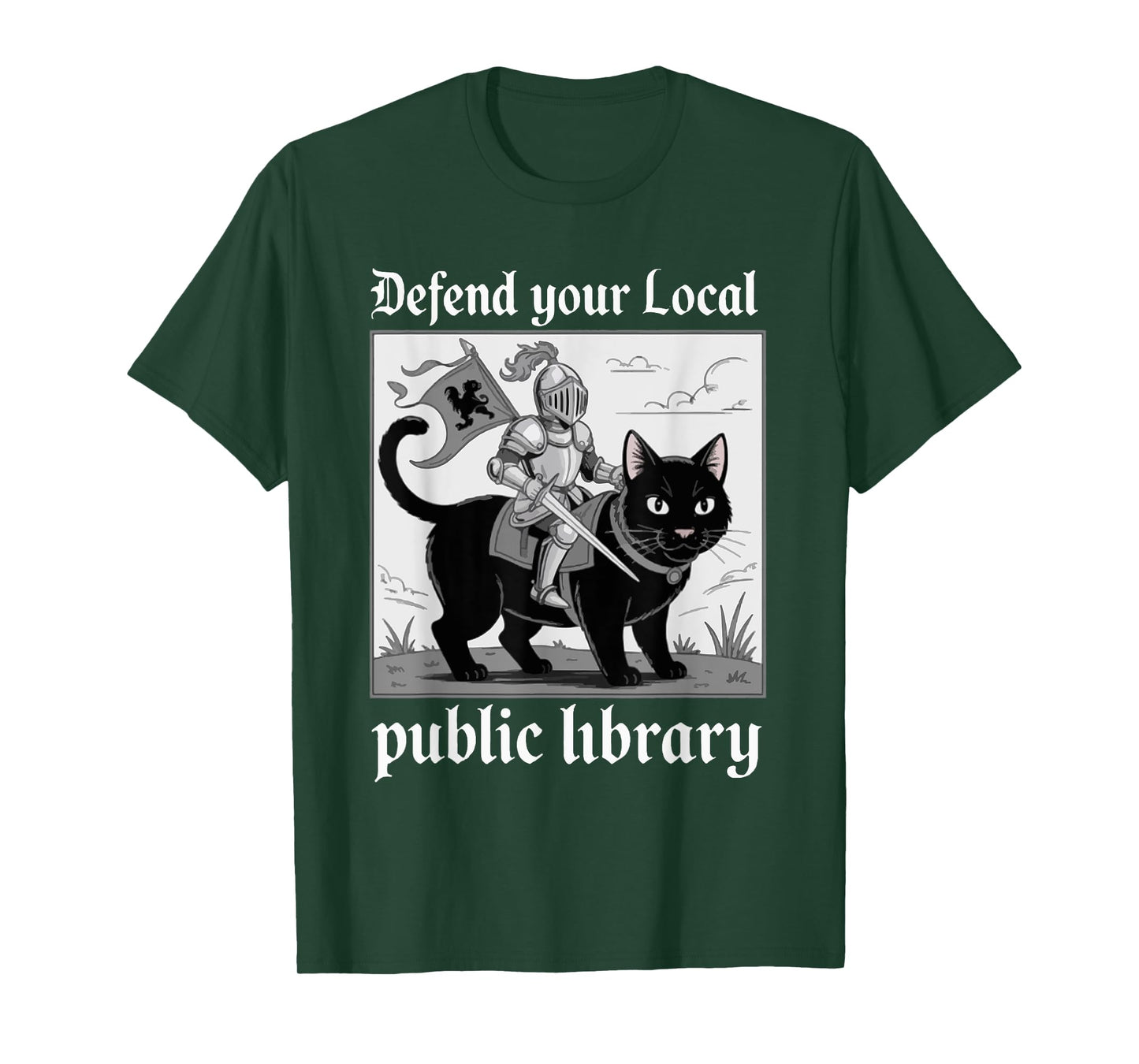 Defend Your Local Public Library Funny Knight Cat T-Shirt