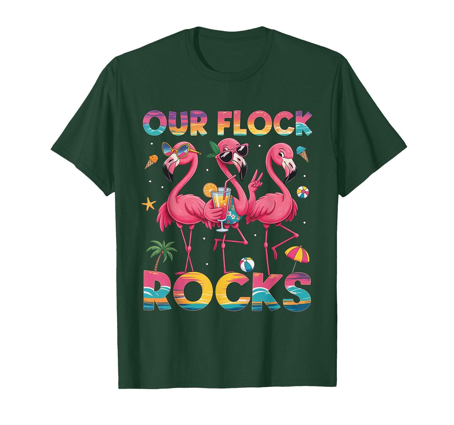 Our Flock Rocks Flamingo Summer Vacation Family Matching T-Shirt