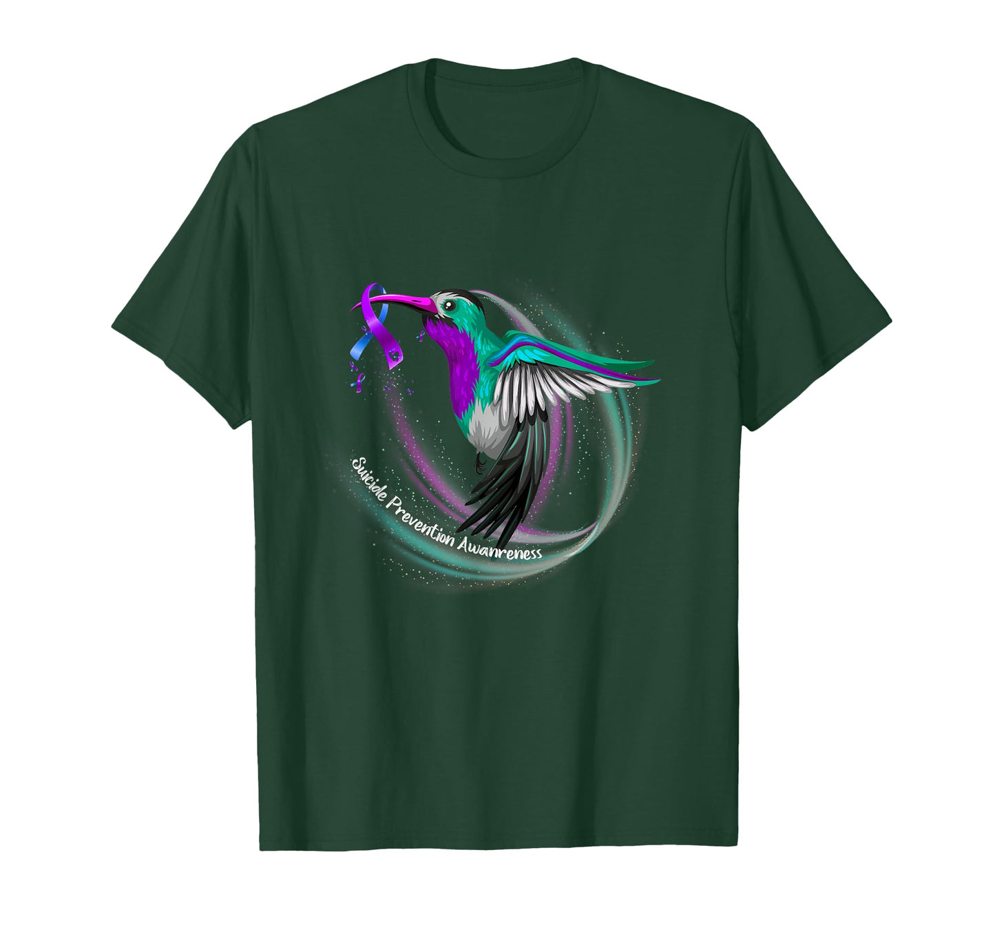 Hummingbird Purple Blue Ribbon Suicide Prevention Awareness T-Shirt