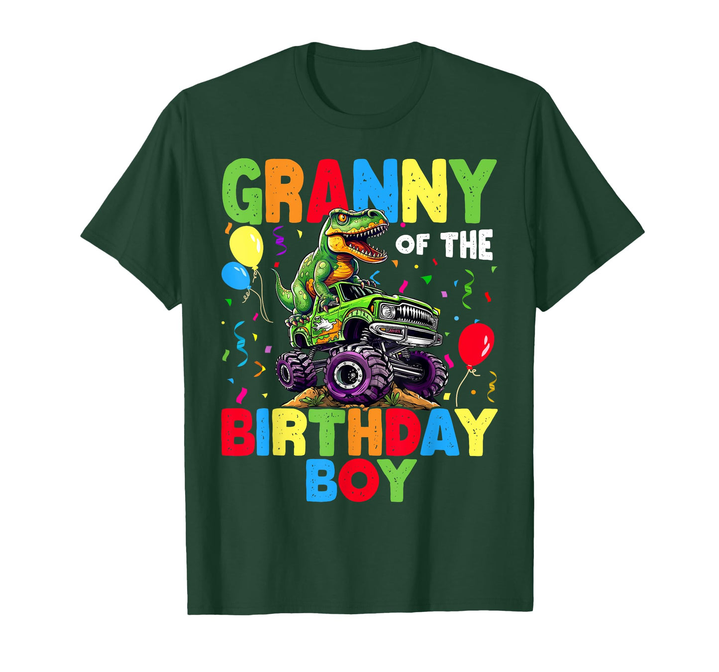 Granny Of The Birthday Boy Dinosaur T-Rex Monster Truck T-Shirt
