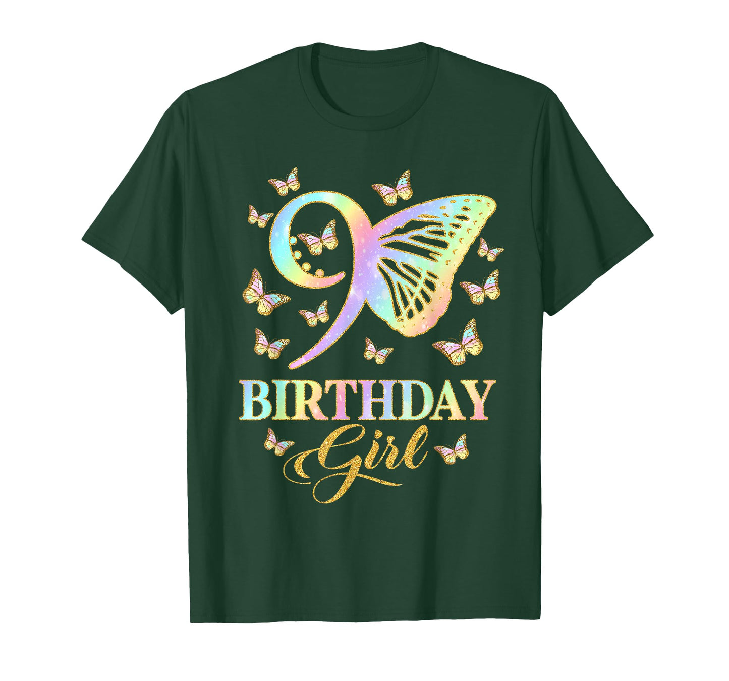Butterfly 9th Birthday Outfit 9 Year Old Girl Kids Cute T-Shirt