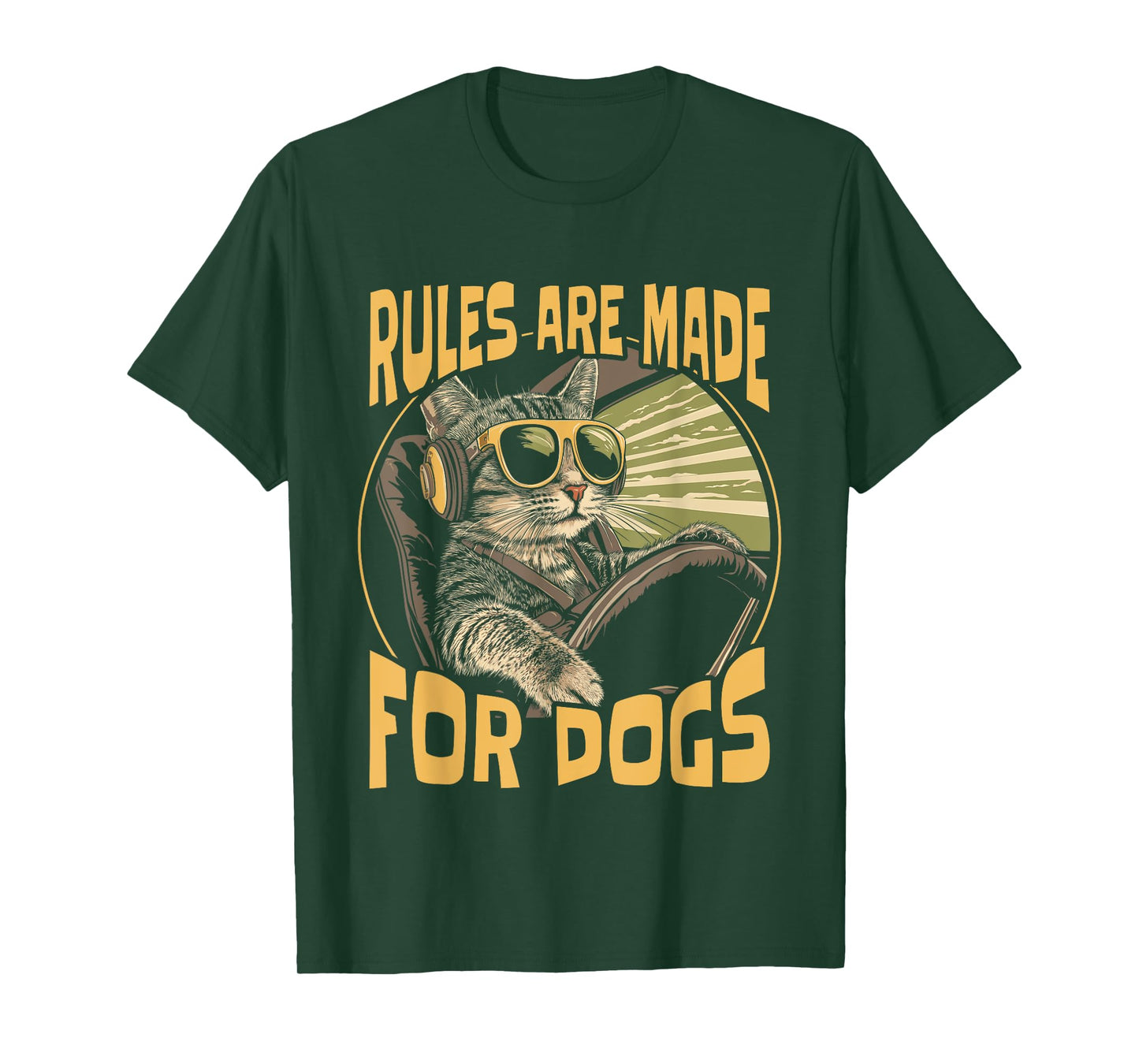 Funny Cat Lover - Rules Are Made for Dogs Driving Cat T-Shirt for Men Women Girls Kids