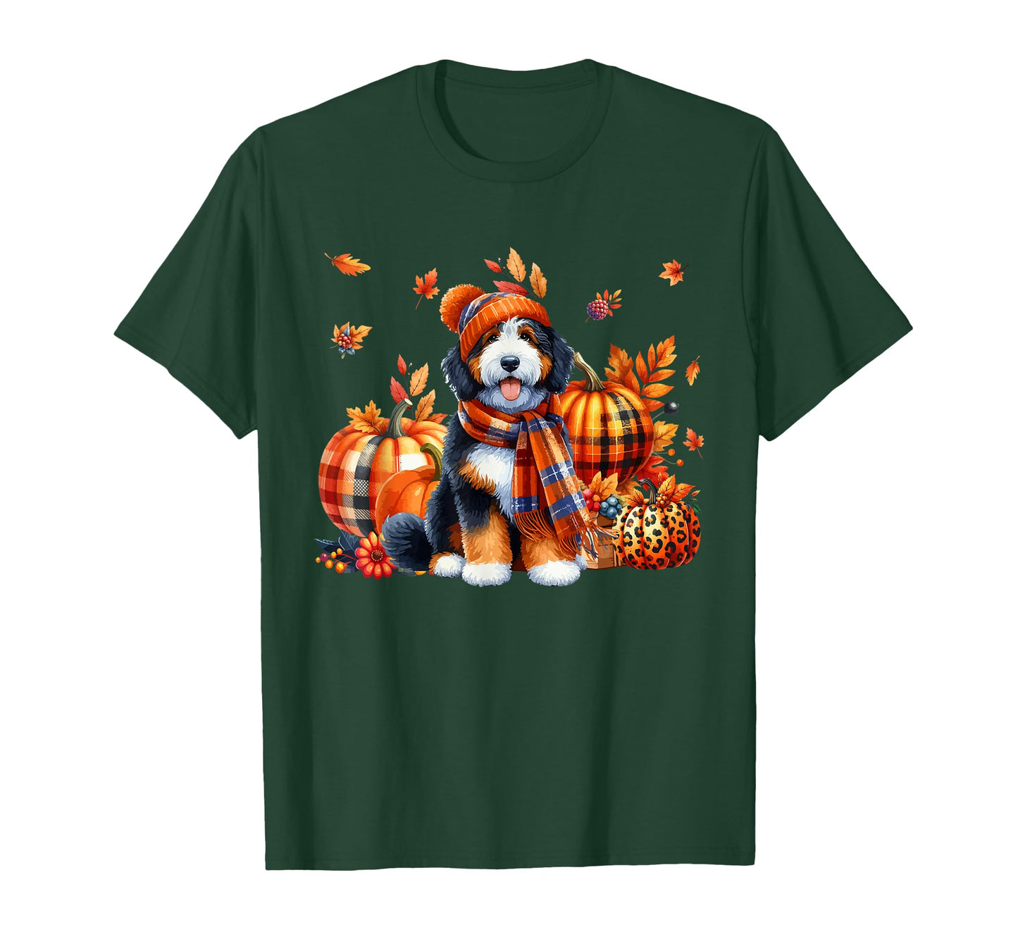 Bernedoodle Thanksgiving Leopard Pumpkins Fall Leaves Lover T-Shirt
