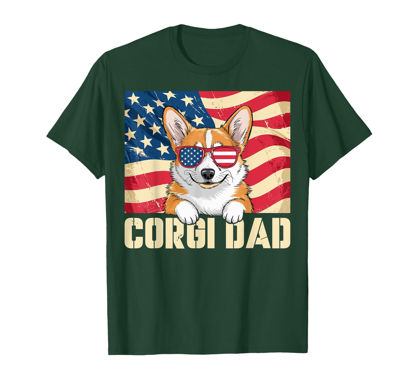 Best Corgi Dad Ever USA Flag Patriotic Dog Lover 4th of July Men T-Shirt