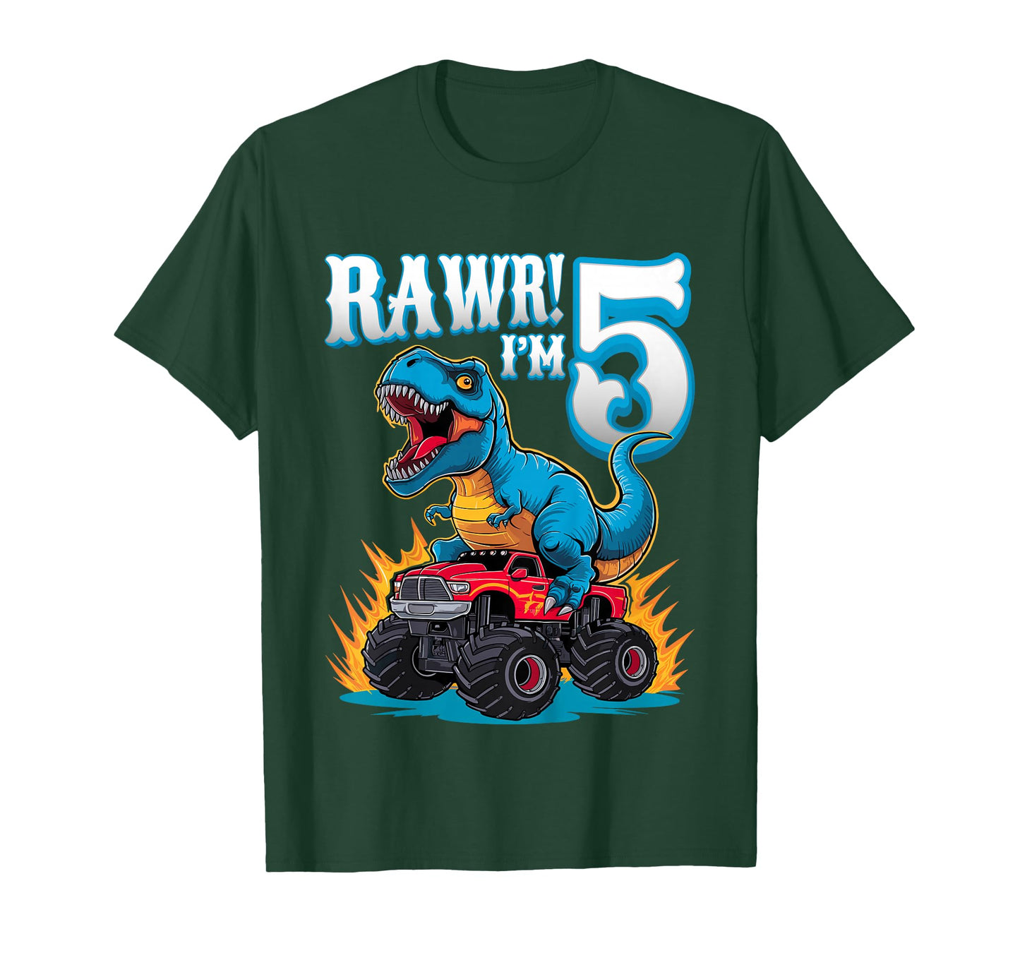 Rawr I'm 5 Year Old T-Rex Monster Truck 5th Birthday Party T-Shirt