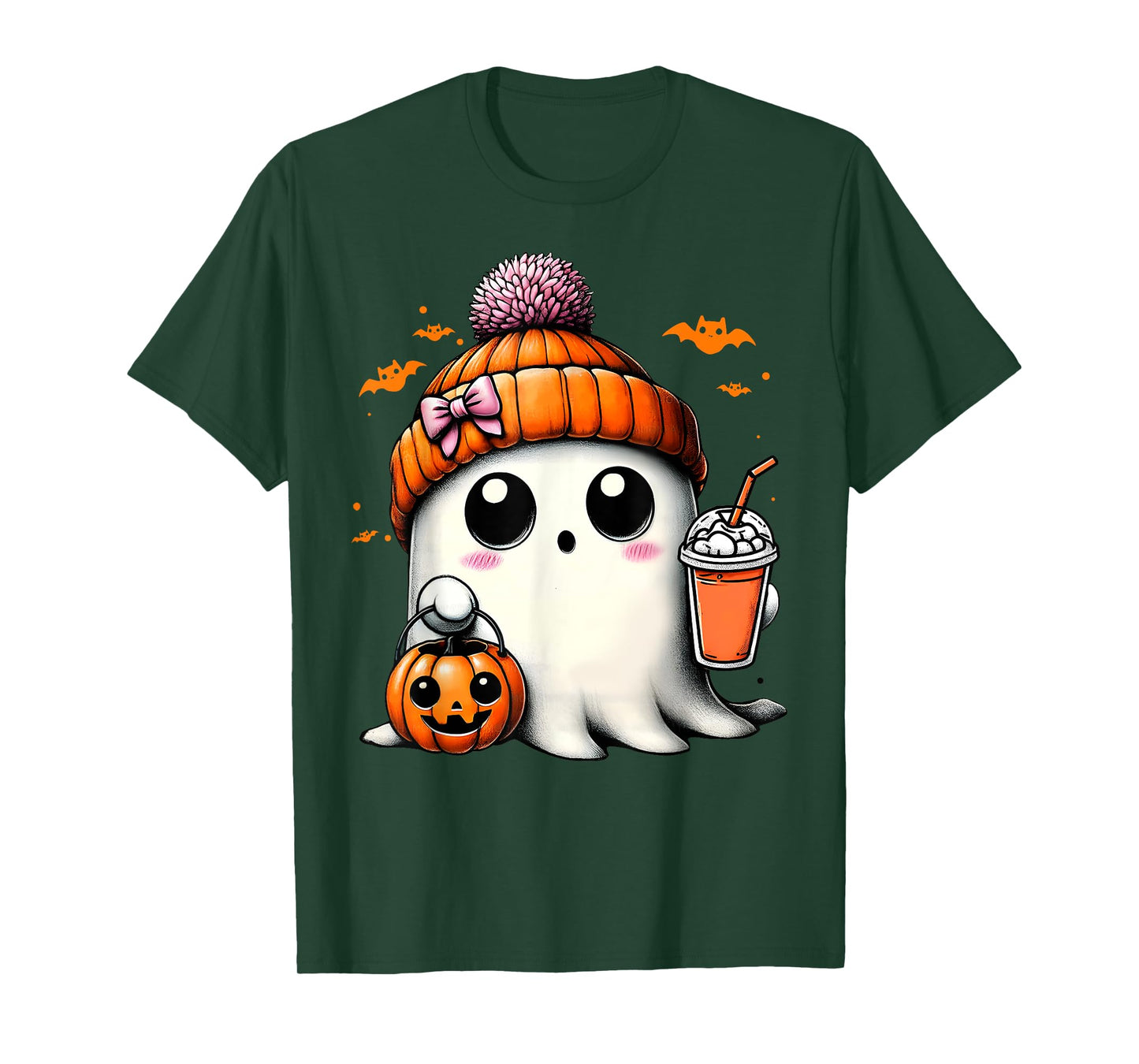 Cute Ghost Drinking Coffee Halloween Ghost Ice Coffee Womens T-Shirt