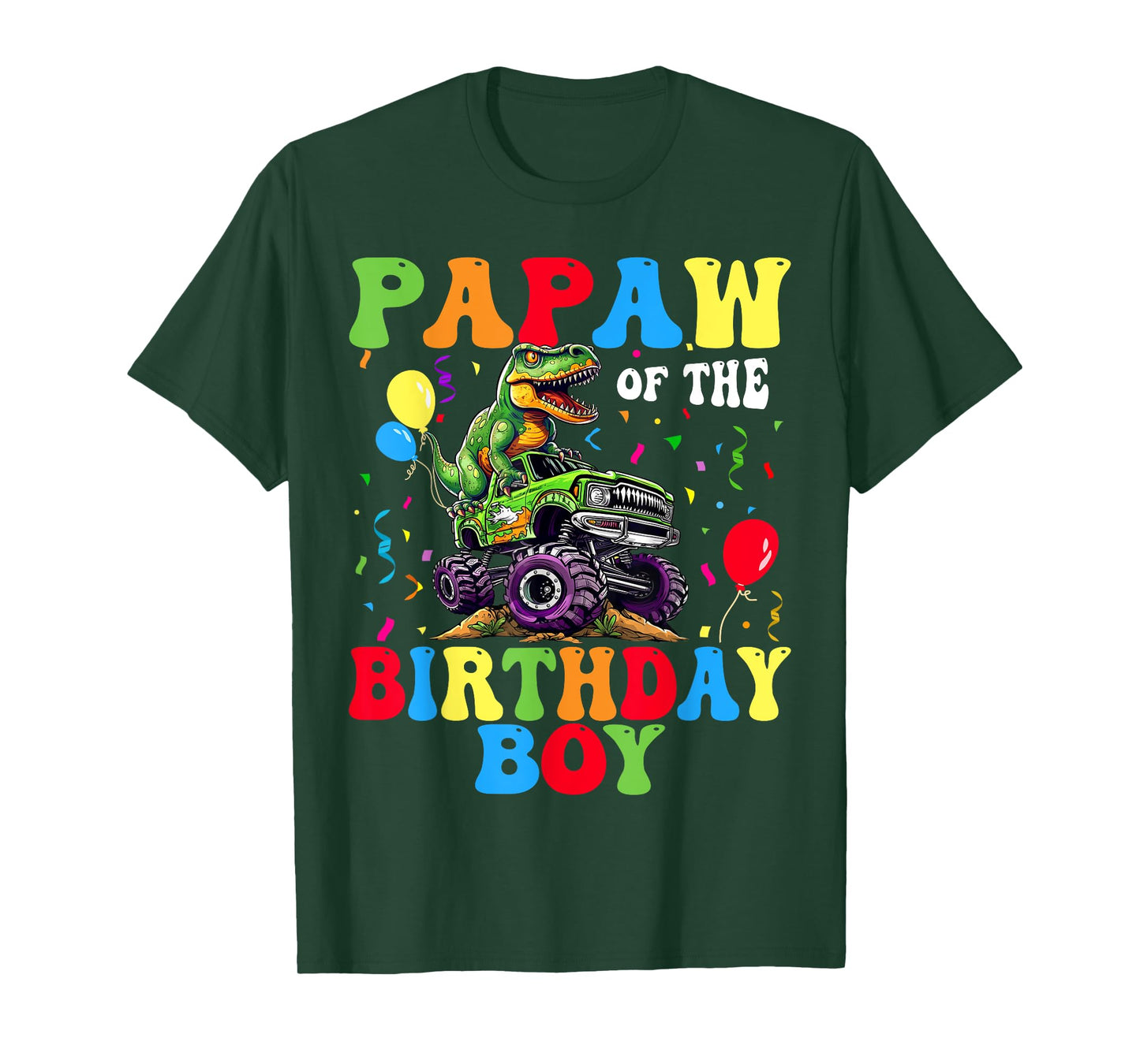 Papaw Of The Birthday Boy Dinosaur Monster Truck T-Shirt