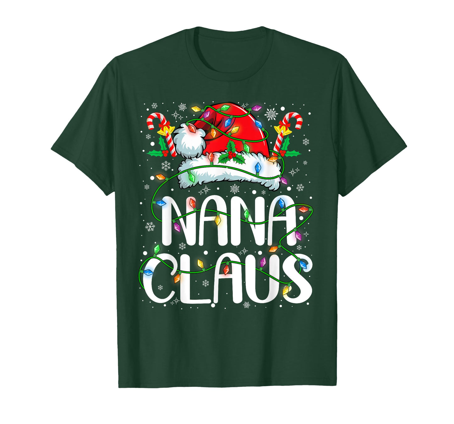 Nana Claus Christmas Lights Pajama Xmas Family Matching T-Shirt