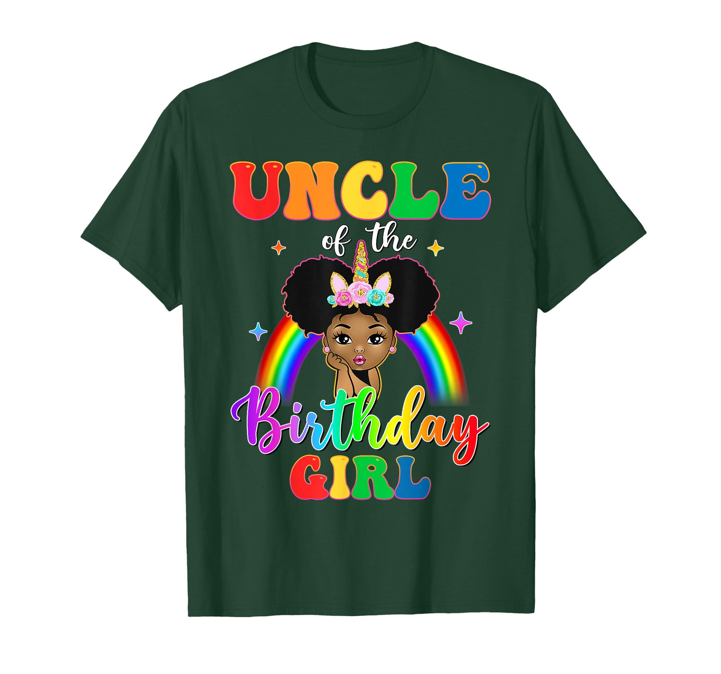 Uncle of The Birthday Girl Rainbow Afro Melanin Unicorn T-Shirt