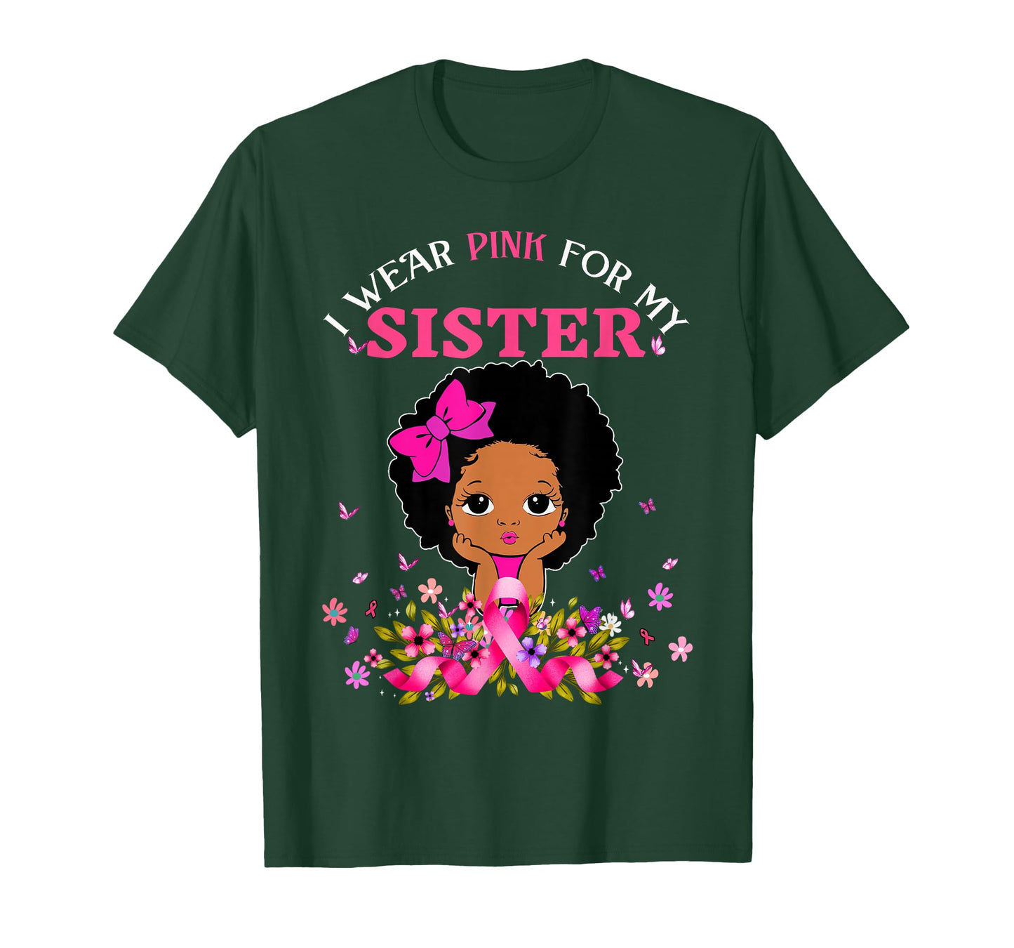 I Wear Pink For My Sister Breast Cancer Support Afro Girls T-Shirt