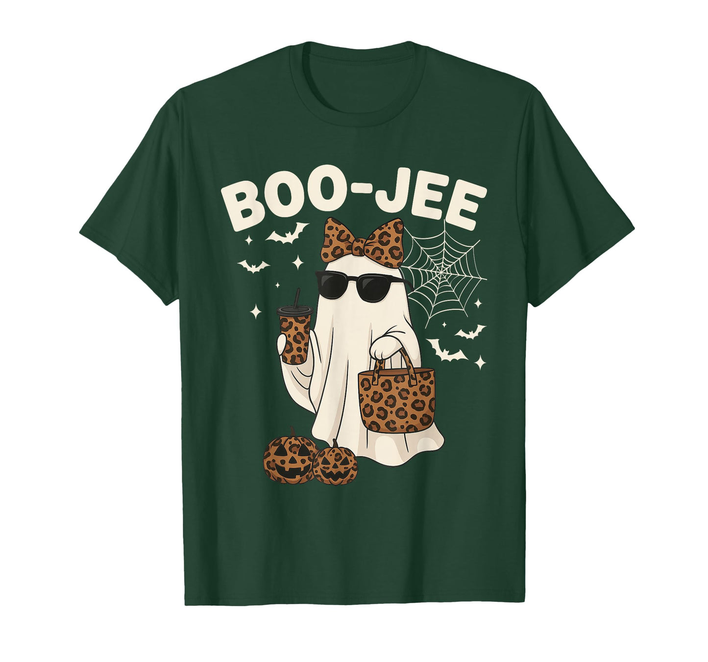 Coquette Leopard Ghost Coffee Boo JEE Halloween Boujee Ghost T-Shirt