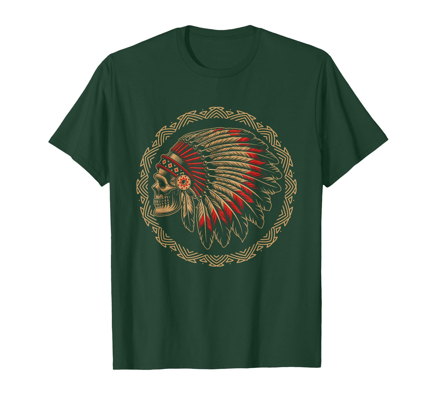 Native Indian American Indigenous People Skull Warbonnet T-Shirt