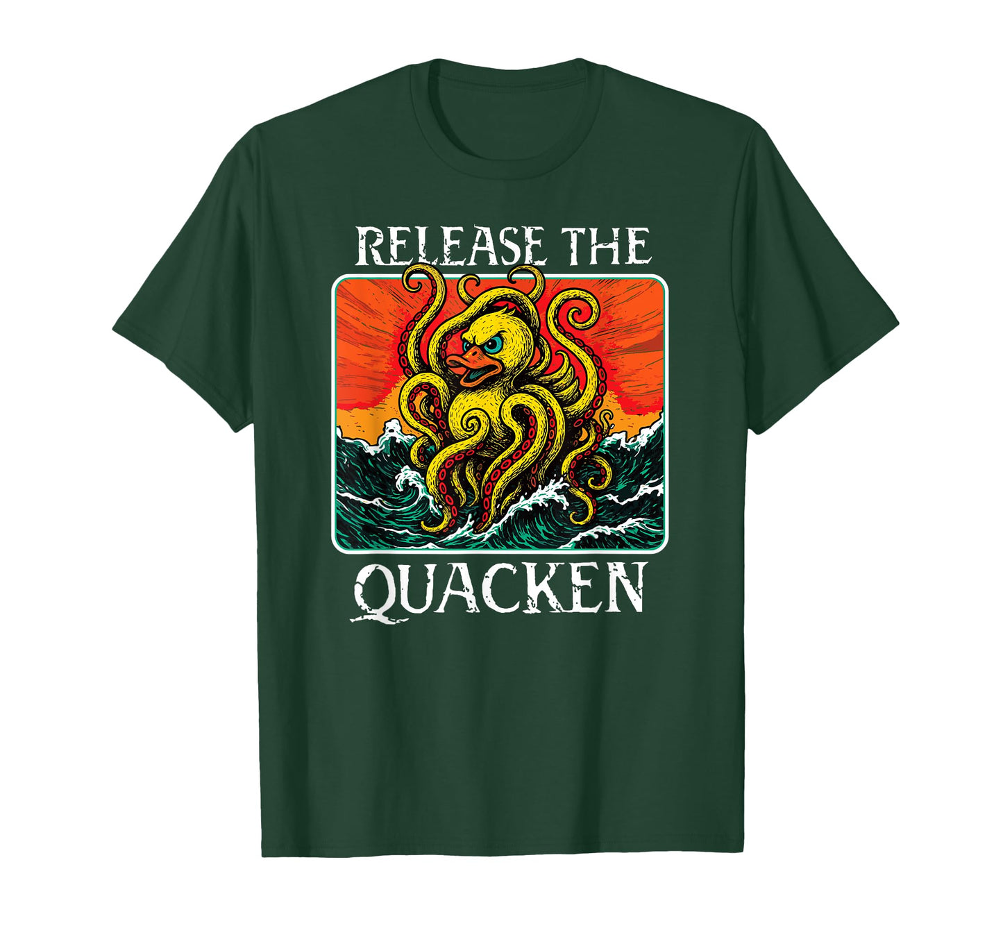 RELEASE THE QUACKEN rubber duck sea monster kraken pun funny T-Shirt