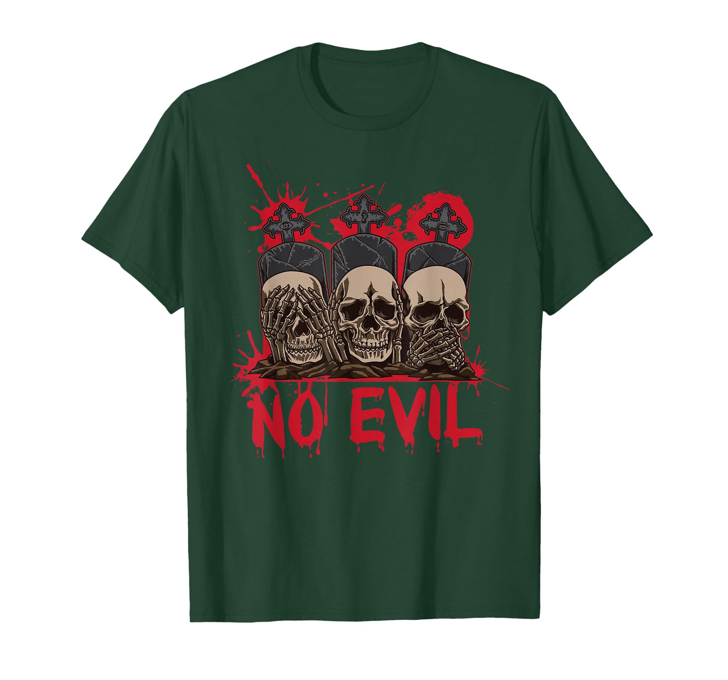 See Speak Hear No Evil Skulls Halloween Bloody Damage T-Shirt