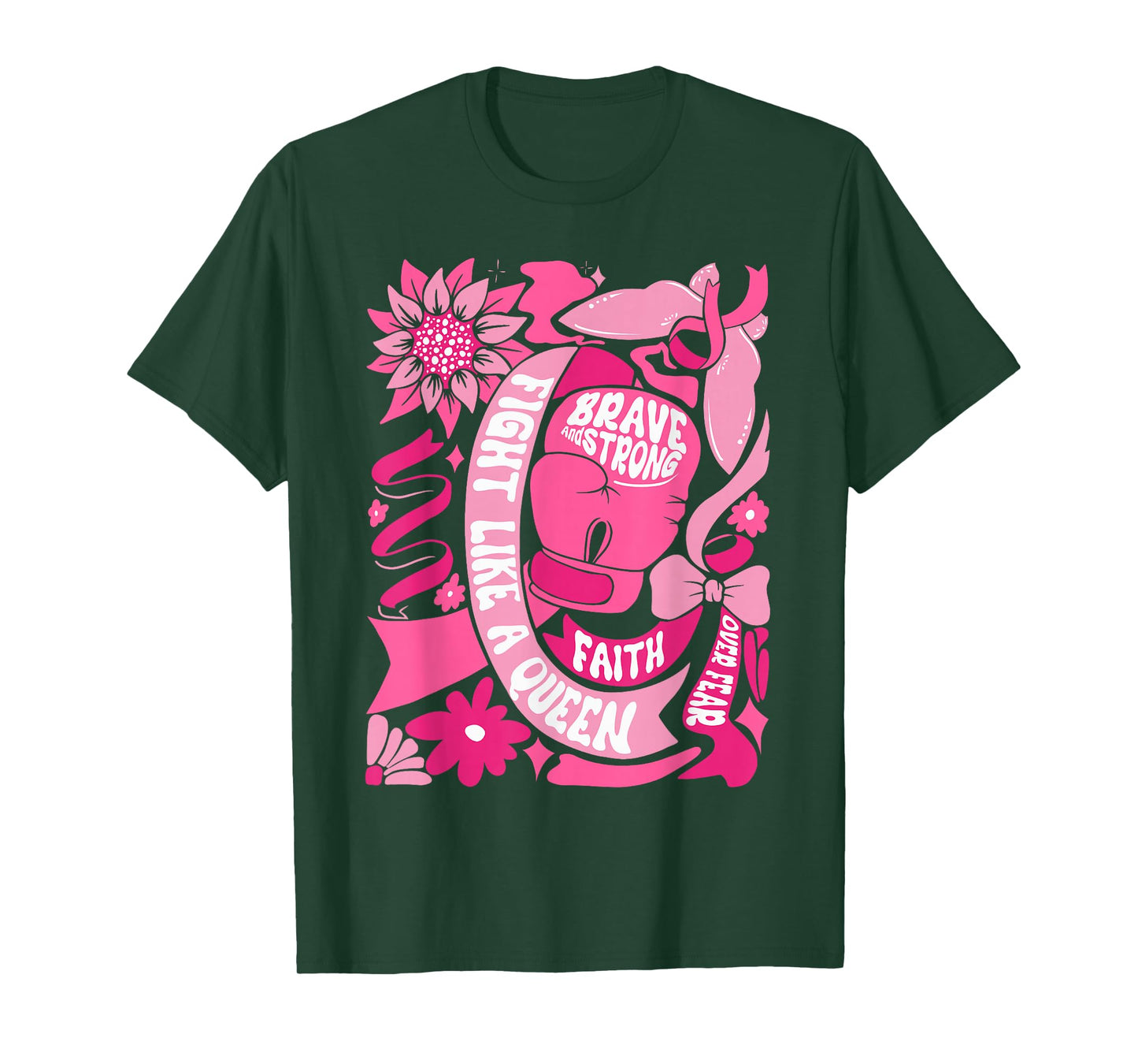 Fight Like A Queen Brave & Strong Breast Cancer Awareness T-Shirt