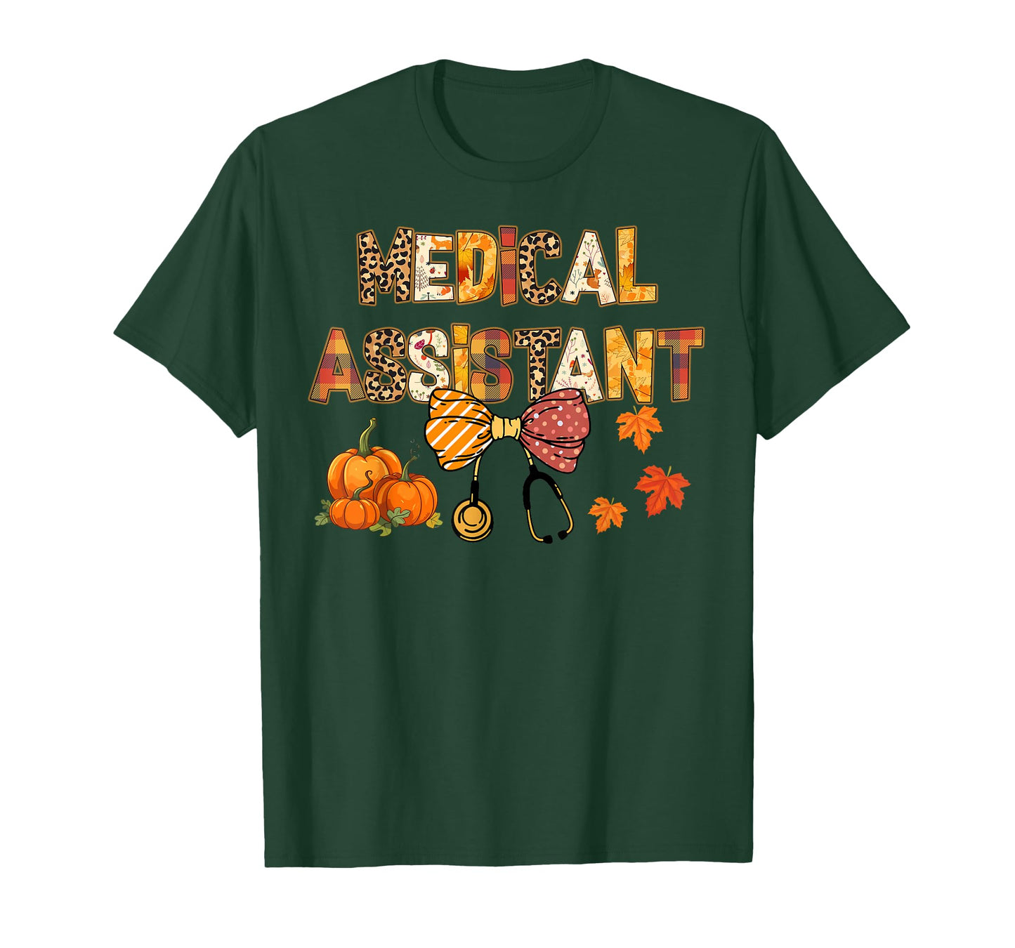 Cute Leopard Medical Assistant Stethocope Fall Coquette Bow T-Shirt
